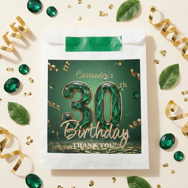 Elegant Emerald Green Gold Gemstone 30th Birthday  Favour Bags (Creator Uploaded)
