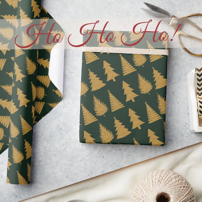 Elegant Emerald Green Gold Glitter Christmas Trees Wrapping Paper (Creator Uploaded)