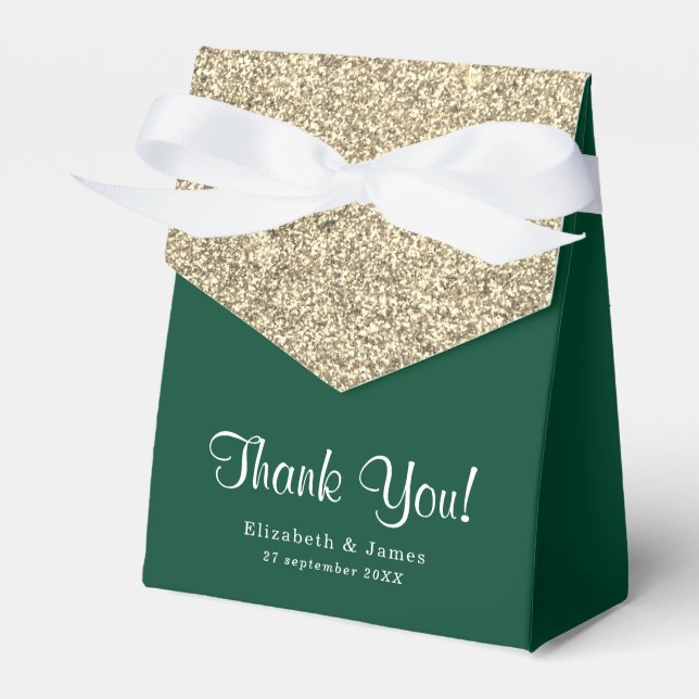 Elegant Emerald Green Gold Glitter Thank You Favour Box (Front Side)