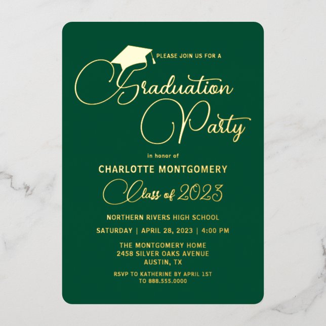 Elegant Emerald Green Gold Graduation Invitation (Front)