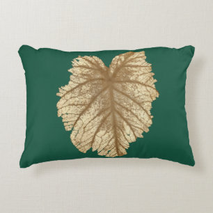 Elegant Emerald Green Gold Leaf Accent Pillow
