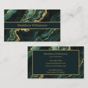 Elegant Emerald Green Gold Marble Business Card