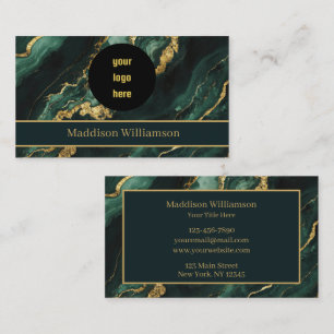 Elegant Emerald Green Gold Marble Logo Business Card