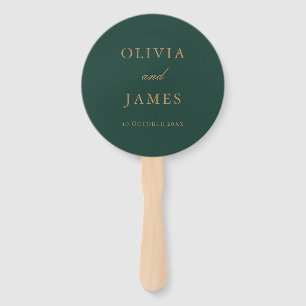 Elegant Emerald Green Gold Minimalist Wedding Hand Fan