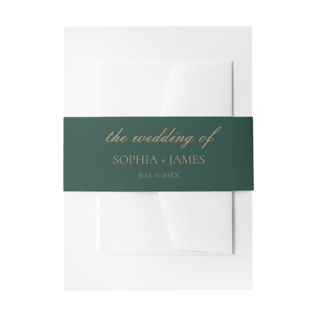 Elegant Emerald Green Gold Minimalist Wedding Invitation Belly Band (Front Example)