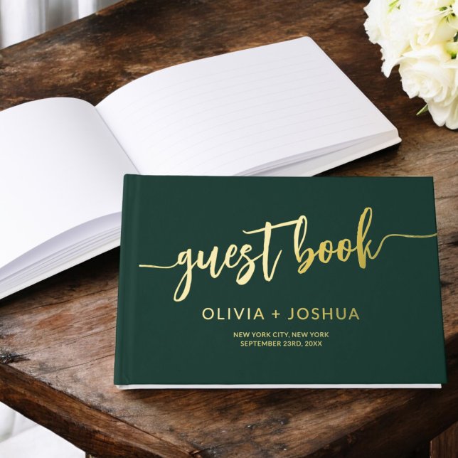 Elegant Emerald Green Gold Modern Minimalist Guest Book (Creator Uploaded)