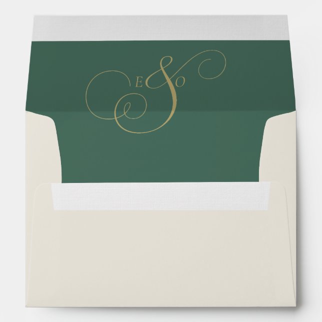 Elegant Emerald Green Gold Monogram Wedding Envelope (Back (Bottom))