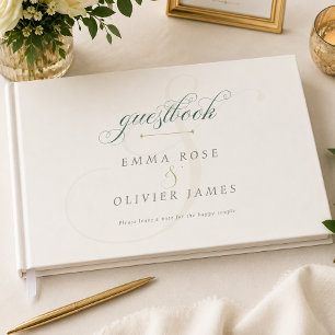Elegant Emerald Green Gold Monogram Wedding  Guest Book