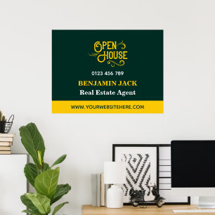 Elegant Emerald Green & Gold Open House For Sale Poster