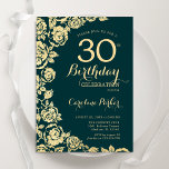 Elegant Emerald Green Gold Roses 30th Birthday Invitation<br><div class="desc">Emerald Green Gold Floral 30th Birthday Party Invitation. Elegant design featuring roses,  faux gold foil and typography script font. Trendy invite card perfect for a stylish female bday celebration. Can be customised to any age. Printed Zazzle invitations or instant download digital printable template.</div>