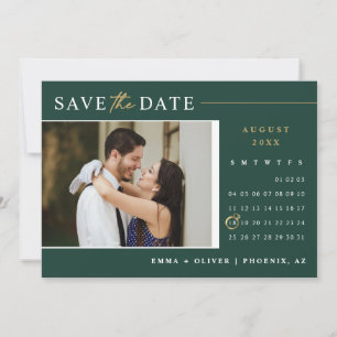 Elegant Emerald Green Gold Save the Date Calendar  Invitation