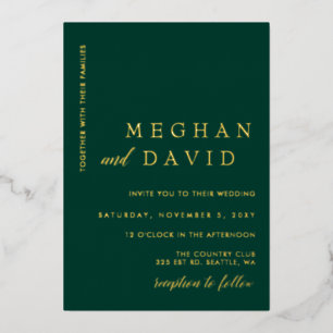 Elegant Emerald Green Gold Wedding  Foil Invitatio