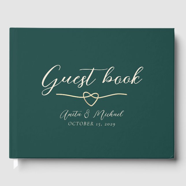 Elegant Emerald Green Gold Wedding  Guest Book (Front)
