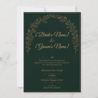 Elegant Emerald Green Gold Wedding Invitation