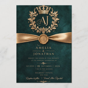 Elegant Emerald Green-Gold Wedding Invitation Card