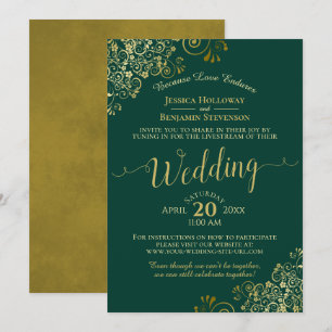 Elegant Emerald Green & Gold Wedding Livestream Invitation