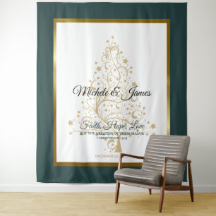 Elegant Emerald Green Gold Winter Wedding Tapestry