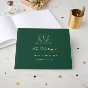 Elegant emerald Green Grest Monogram Wedding Guest Book