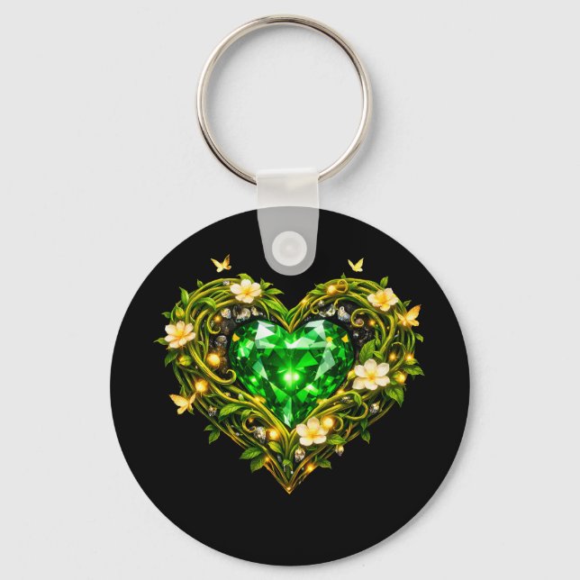 Elegant Emerald Green Heart Luxury Keychain (Front)