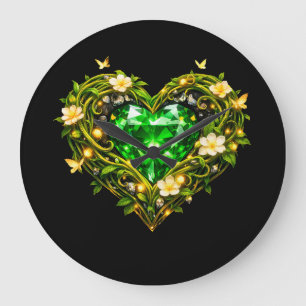 Elegant Emerald Green Heart Luxury Wall Clock