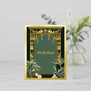 Elegant Emerald Green Indian Wedding RSVP Postcard