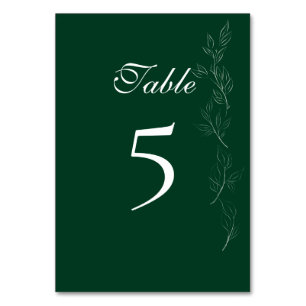 Elegant Emerald Green leaf Table Number Card