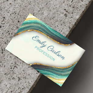Elegant emerald green marble art faux gold glitter business card
