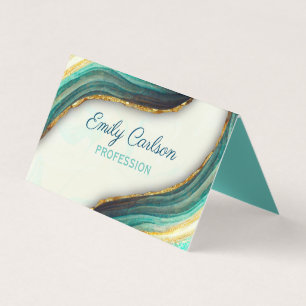 Elegant emerald green marble art faux gold glitter business card