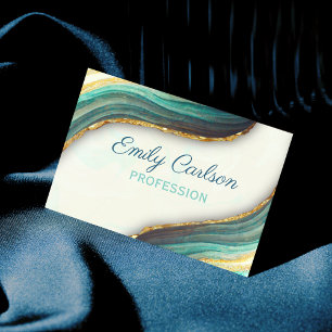 Elegant emerald green marble art faux gold glitter magnetic business card