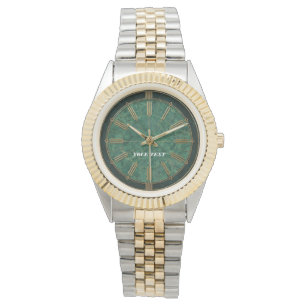 Elegant Emerald Green Marble & Gold Art Deco Watch