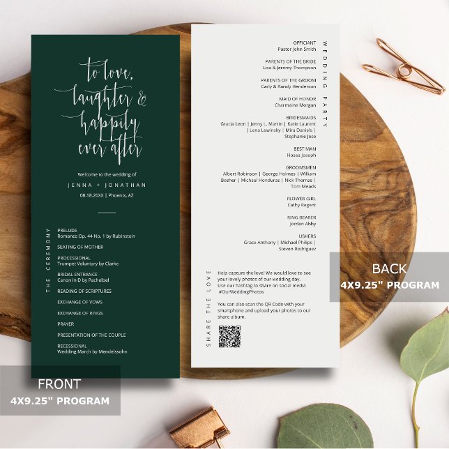 Elegant Emerald Green Minimal QR Code Wedding Flat Programme (Creator Uploaded)