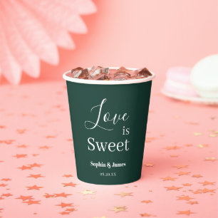 Elegant Emerald Green Minimalist Love is Sweet Paper Cups