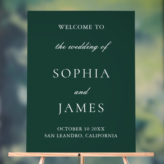 Elegant Emerald Green Minimalist Wedding Acrylic Sign (Neutral)