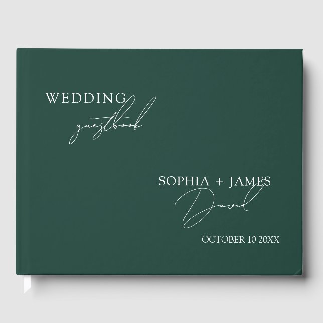 Elegant Emerald Green Minimalist Wedding Guest Book (Front)