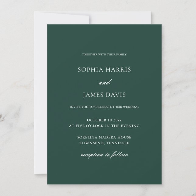 Elegant Emerald Green Minimalist Wedding Invitation (Front)