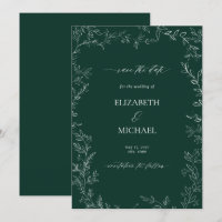 Elegant Emerald Green Modern Leaf Save the Date