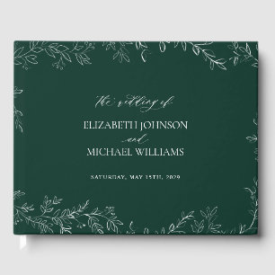 Elegant Emerald Green Modern Rustic Leaf Wedding Guest Book