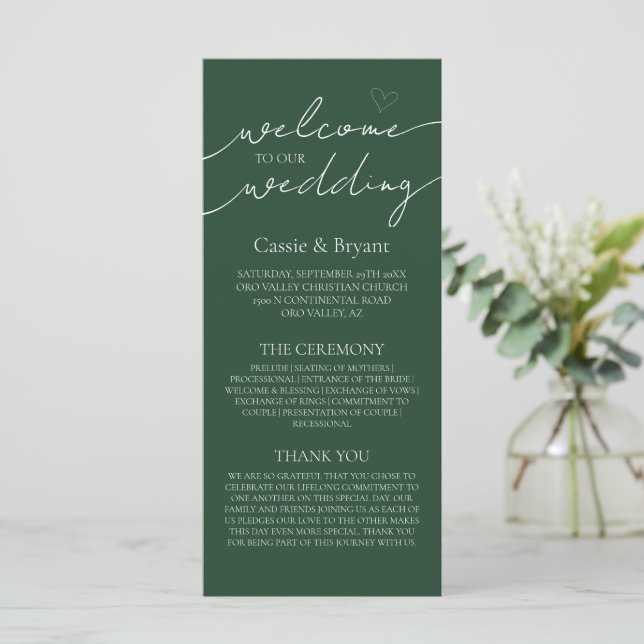 Elegant Emerald Green Modern Wedding Program (Standing Front)