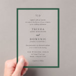 Elegant Emerald Green Monogram Modern Wedding Acrylic Invitations<br><div class="desc">Modern wedding invitations featuring a clean design with serif and script fonts.</div>