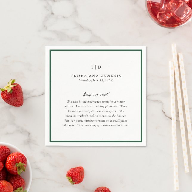 Elegant Emerald Green Monogram Modern Wedding Napkin (Insitu)