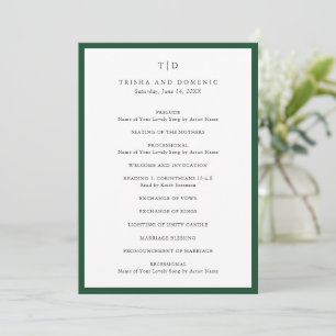 Elegant Emerald Green Monogram Modern Wedding Programme