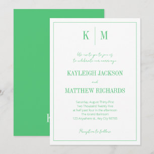 Elegant Emerald Green Monogram Wedding  Invitation