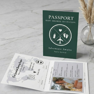 Elegant Emerald Green Passport Photo Baby Shower Invitation