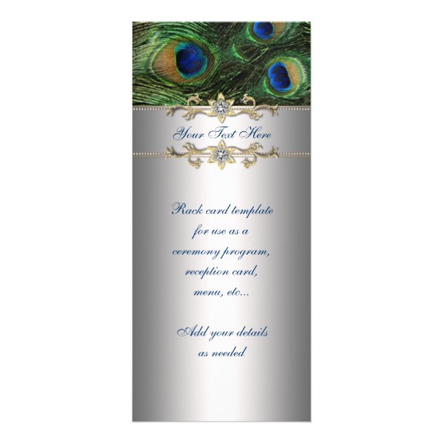 Elegant Emerald Green Peacock Rack Card (Front)