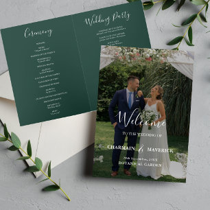 Elegant Emerald Green Photo Wedding Folded Programme