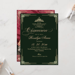 Elegant Emerald Green Princess Quinceañera  Invitation