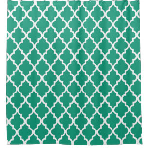 Elegant Emerald Green Quatrefoil Pattern Shower Curtain