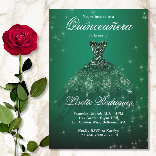 Elegant Emerald Green Quinceanera Invitation (Creator Uploaded)