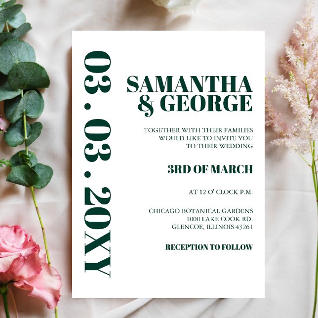 Elegant Emerald Green Retro Modern Wedding Invitation (Creator Uploaded)