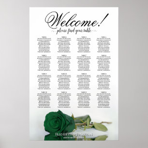 Elegant Emerald Green Rose 16 Table Seating Chart